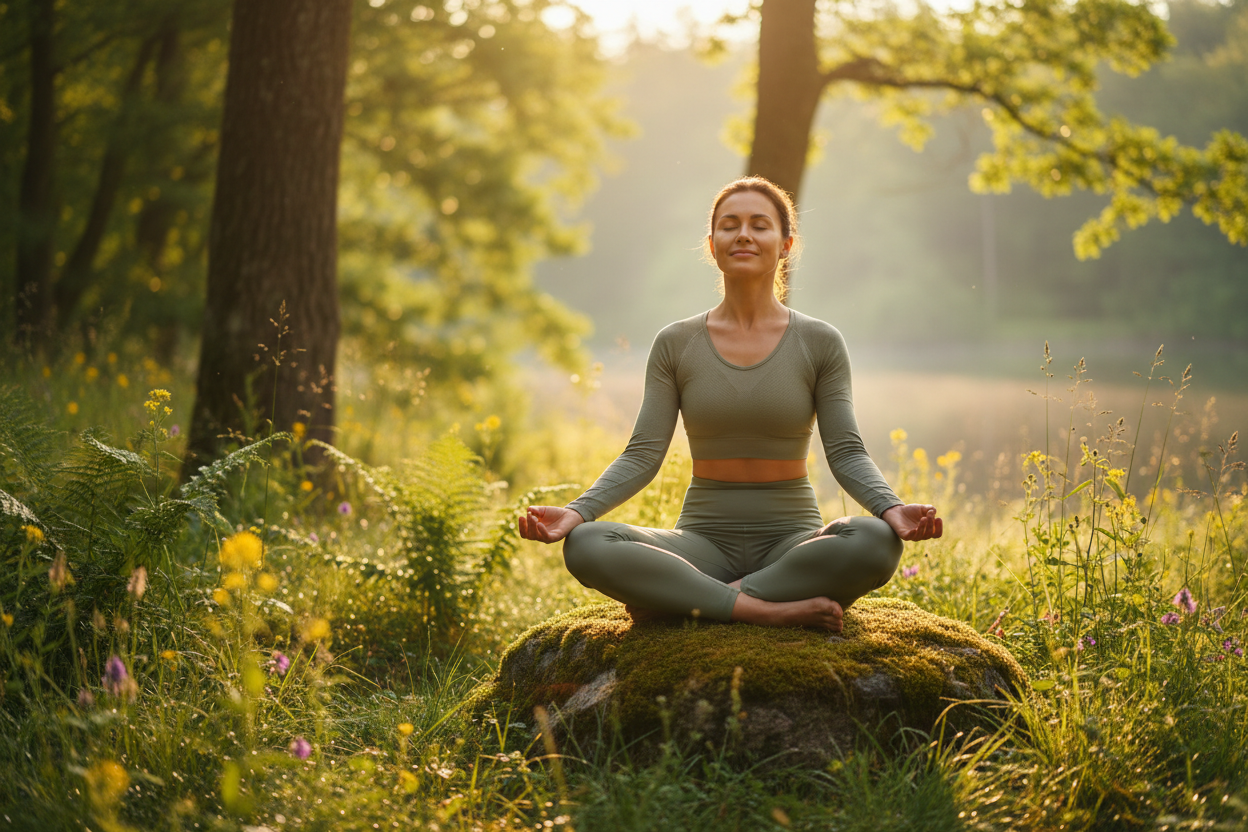 Person in peaceful moment showing stress relief and wellness